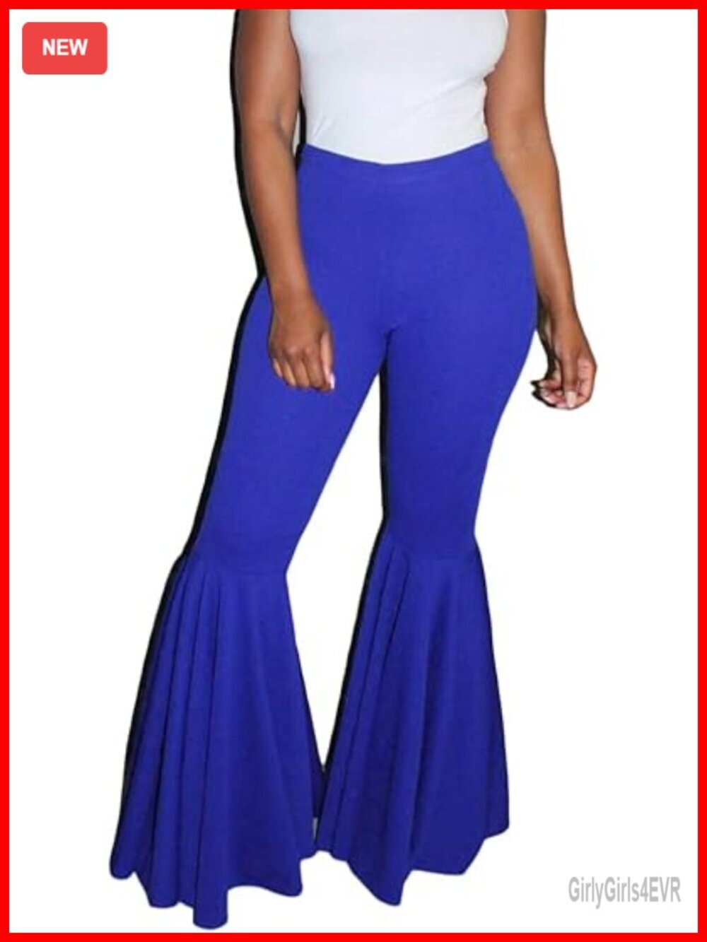 High Rise Flared Bell Bottom Pants Elastic Waist Stretchy Plus Size